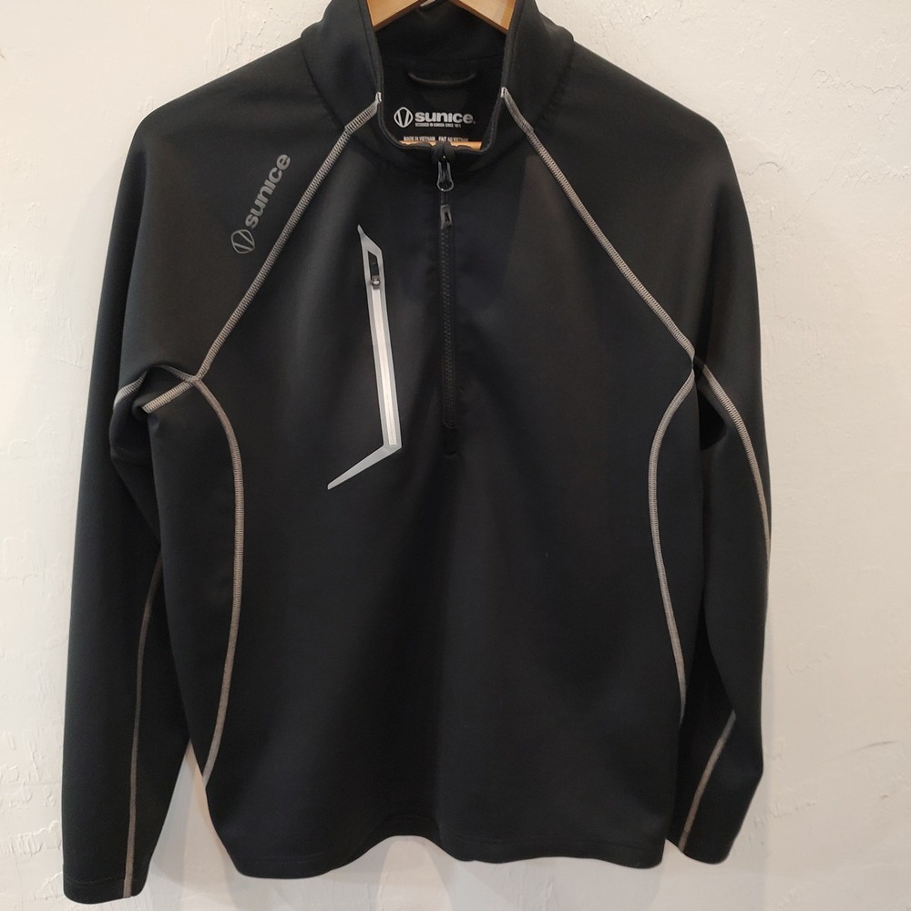 Sunice Pullover Mens Sz Medium Black Stretch Quarter Zip Long Sleeve Gorpcore